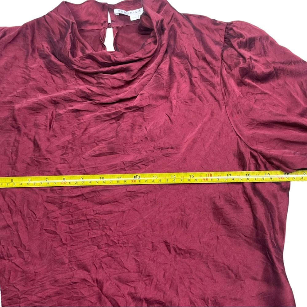 VERONICA BEARD Silk Blouse Size 14 Red Long Sleeve Mock Neck Lightweight - Picture 11 of 12